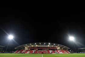 FLEETWOOD, ENGLAND - NOVEMBER 02: A general view inside the stadium prior to the Sky Bet League One match between Fleetwood Town and Wigan Athletic at Highbury Stadium on November 02, 2021 in Fleetwood, England. (Photo by Lewis Storey/Getty Images)