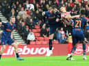 Danny Batth heads at goal during Sunderland's 0-0 draw with Blackpool