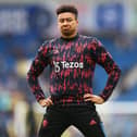 Jesse Lingard of Manchester United warms up ahead of the Premier League match between Brighton & Hove Albion and Manchester United at American Express Community Stadium on May 07, 2022 in Brighton, England. (Photo by Manchester United/Manchester United via Getty Images)