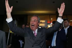 Nigel Farage reacts outside the Leave EU referendum party at Millbank Tower in central London on June 24, 2016. Picture: Geoff Caddick/AFP via Getty Images.