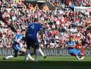 Amad Diallo scores Sunderland's winning goal against Birmingham City at Stadium of Light. (Photo by Nigel Roddis/Getty Images)