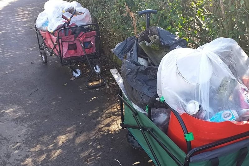 Carts of rubbish collected from Sandall Park
