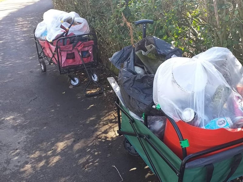 Carts of rubbish collected from Sandall Park