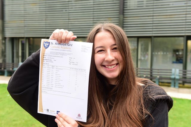 Lucy Smy with her results at St. Anthony's