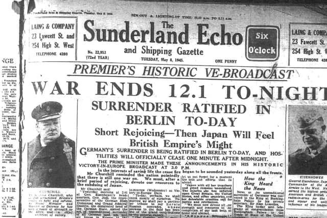 The front page of the Sunderland Echo on May 8, 1945.
