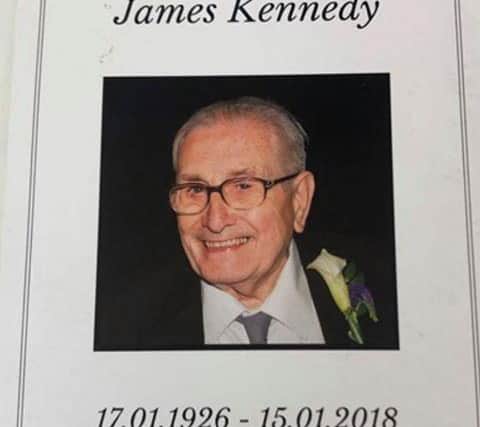 The order of service for the funeral of James Kennedy, Jessica Wood's great-grandfather.