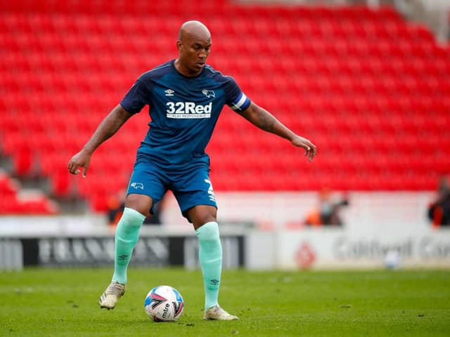 Andre Wisdom playing for Derby County.