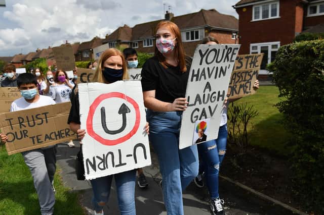 Students protest about A-level results being downgraded ahead of the Government's U-turn. Picture: PA.