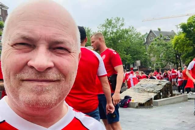 Søren pictured in Amsterdam for the Denmark game with Wales which Denmark won 4-0.