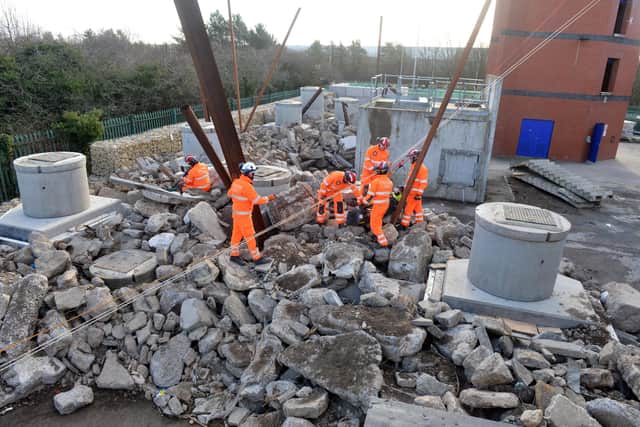 Tyne and Wear Fire and Rescue Service training to rescue casualties on the new collapsed building facility.