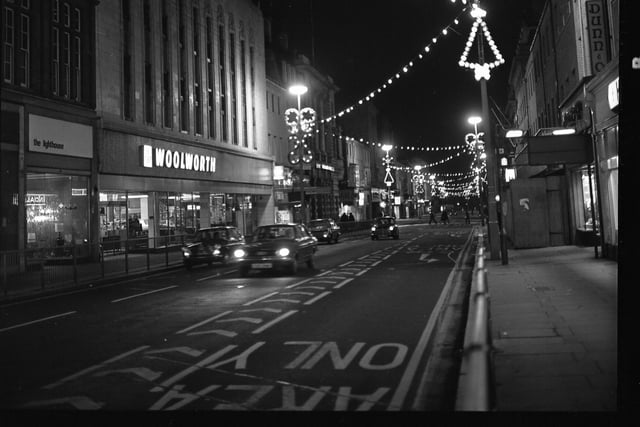 Christmas illuminations in Fawcett Street in 1974.