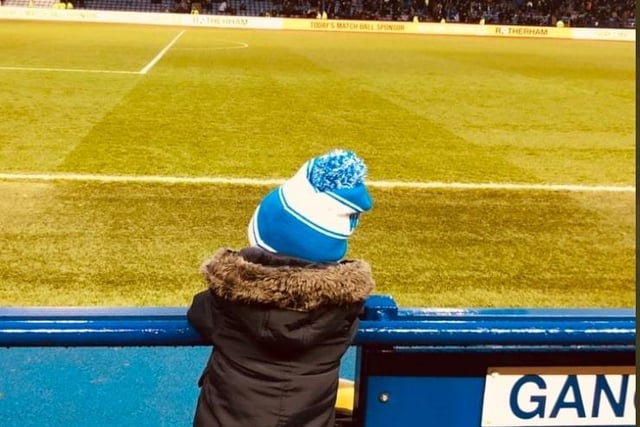 Travis Pinder writes on Twitter: "My four-year-old at the front of the South Stand in January 2019."