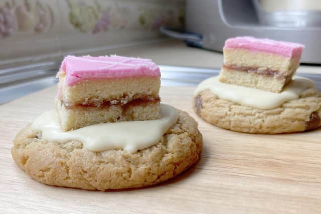 The We Are Cookie Freaks cookies are topped with pink slices from Mullers