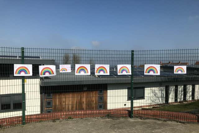 Rainbow displays have been put up around the Ribbon Academy to show its support for the NHS during the crisis.