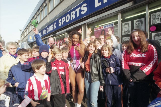 TY McGurks in Crowtree Road was once a one-stop leisure shop - and you could even get served by champion boxer Billy Hardy who worked there. Pictured here is Rocket from the Gladiators who visited the shop in 1998.