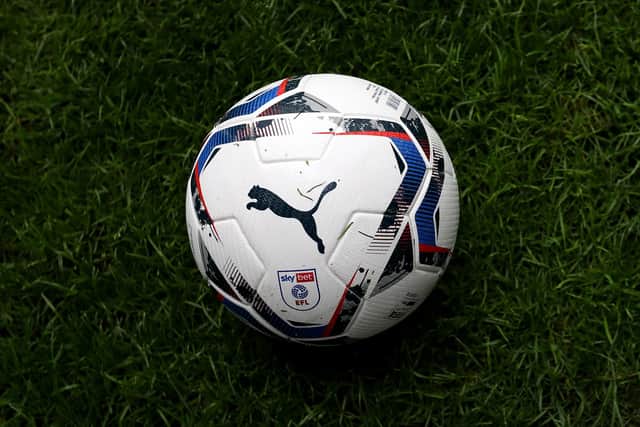 SHEFFIELD, ENGLAND - AUGUST 01: A general view of the Puma EFL match ball prior to the Carabao Cup First Round match between Sheffield Wednesday and Huddersfield Town at Hillsborough on August 01, 2021 in Sheffield, England. (Photo by George Wood/Getty Images)