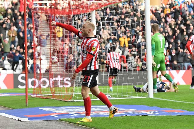 Alex Pritchard celebrates Sunderland's first goal against Millwall. Picture by FRANK REID