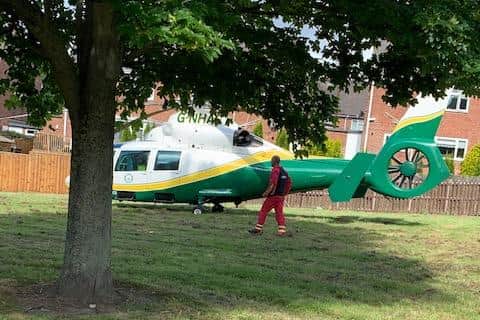 Air ambulance called to medical emergency in Sunderland. Pictures by Stephen Bell.