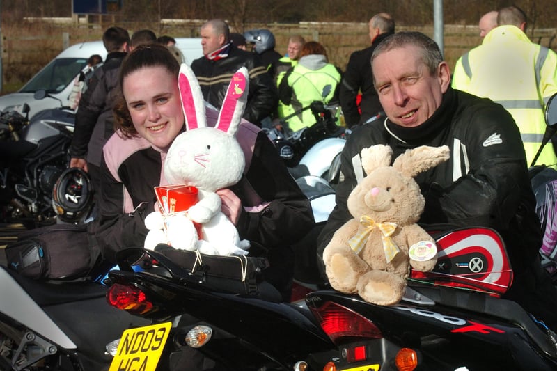 Hayley Roberts from High Barnes, and Norman Farrer from Murton taking part in the Durham Motorcycle Police "Easter Egg Run" which started from the Park and Ride car park at Carrville 8 years ago. Who can tell us more?
