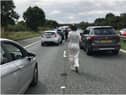 Bride Rachel and her bridal party were stuck in traffic on the A1 following a three-vehicle collision, leaving them fearful they would miss the big day.