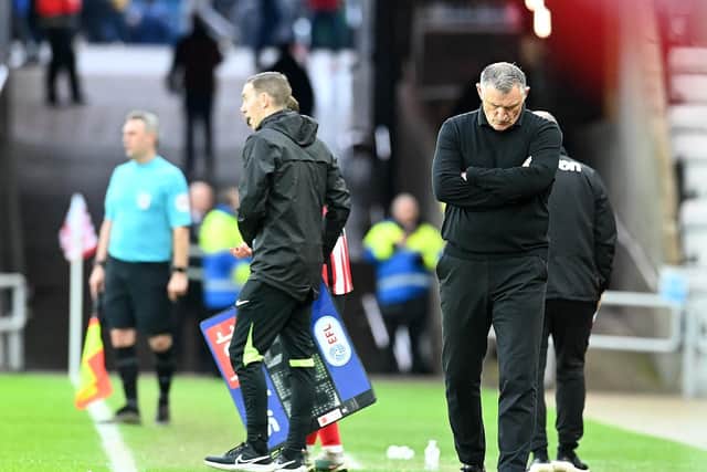 Sunderland boss Tony Mowbray watches on as his side fall to a 5-1 defeat