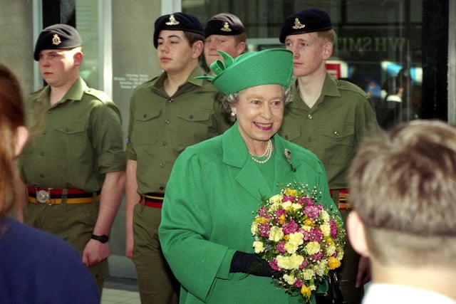 A guard of honour for Her Majesty as she arrives at Sunderland Station in May 1993.