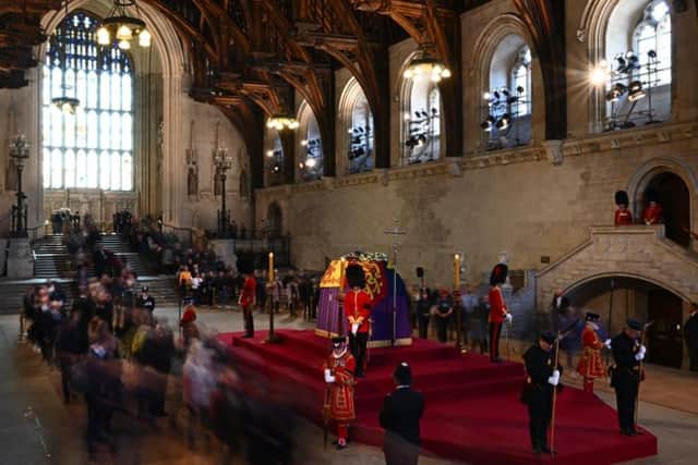 Mourners pay their last respects to the Queen, lying in state at Westminster Hall. Picture: PA.
