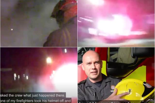 Video footage from Tyne and Wear Fire and Rescue Service shows firefighters come under attack from youths