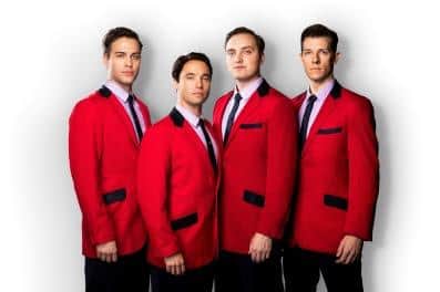 Michael, second from left, and the Jersey Boys cast