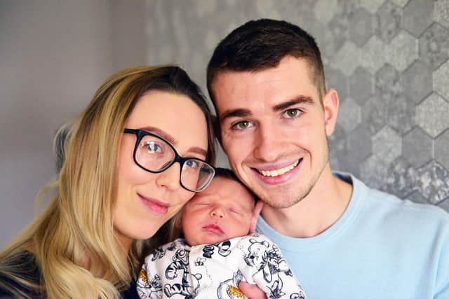Sean Collard (26) and Sophie Campbell with their 9 day old son Lucas.