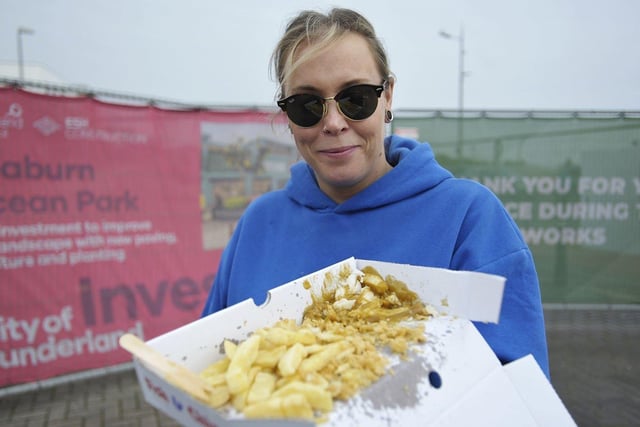Fish and chip smiles from Emily Phillips, 36. 

Picture by FRANK REID