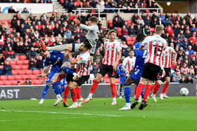 Thorben Hoffmann clears a corner at the Stadium of Light