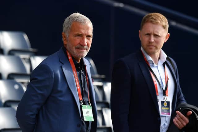 GLASGOW, SCOTLAND - JUNE 01: Broadcaster Graeme Souness looks on prior to kick off of the FIFA World Cup Qualifier match between Scotland and Ukraine at Hampden Park on June 01, 2022 in Glasgow, Scotland. (Photo by Mark Runnacles/Getty Images)