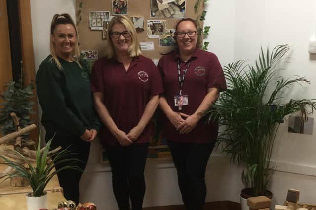 Thorney Close Early Education Centre staff are celebrating being judged good in their first Ofsted report. (Left to right) Ashley Snowdon, Manager, alongside Alison Nunn and Nicola Graham, both Early Years Practitioners.