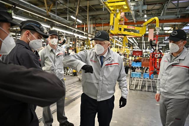 Prime Minister Boris Johnson meeting workers at Nissan's Sunderland plant. Photo: Jeff J Mitchell/Getty Images.