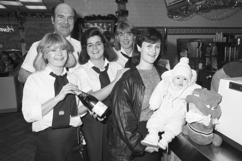 Staff and customers pictured at Wimpy, Sunderland, in 1985. While Wimpy still has stores in a number of locations, Sunderland is not one of them. Jeanette Dodds added: "Wimpy in Blandford St. First time me mam took me for a burger … with onions! Just one more time please."