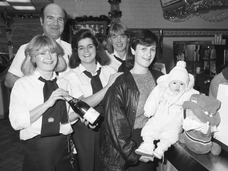 Staff and customers pictured at Wimpy, Sunderland, in 1985. While Wimpy still has stores in a number of locations, Sunderland is not one of them. Jeanette Dodds added: "Wimpy in Blandford St. First time me mam took me for a burger … with onions! Just one more time please."