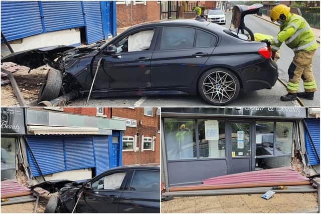 County Durham and Darlington Fire and Rescue Service shared these photos after its Red Watch from Peterlee made sure the BMW was safe following the collision in Seaside Lane, Easington Colliery.