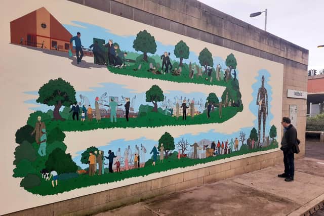 The mural is behind Platform 2 at Millfields Metro Station. Sunderland Echo image.