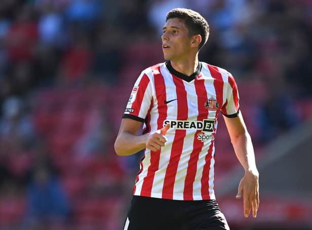 SUNDERLAND, ENGLAND - AUGUST 13: Sunderland striker Ross Stewart in action during the Sky Bet Championship between Sunderland and Queens Park Rangers at Stadium of Light on August 13, 2022 in Sunderland, England. (Photo by Stu Forster/Getty Images)
