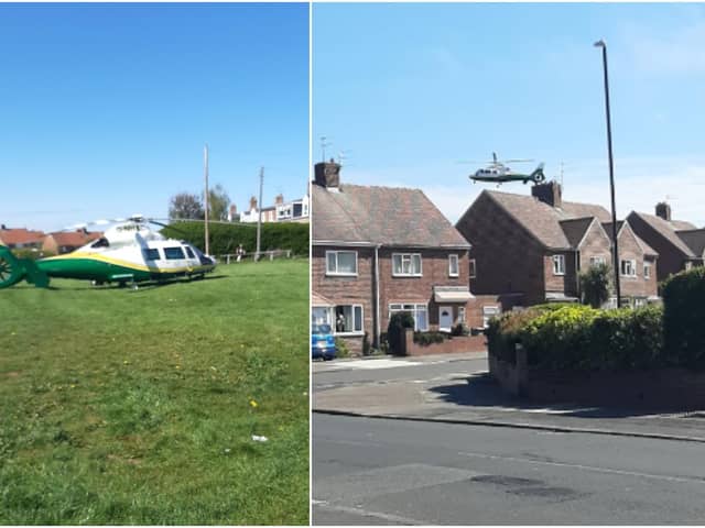 The air ambulance landed in Silksworth earlier today