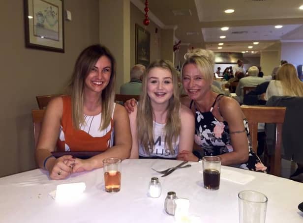 Rachel Carr with her sister Chloe Harness and mam Wendy Cook.