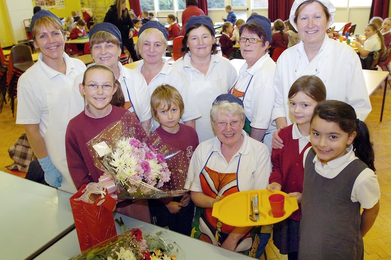 Dinner lady Florrie Matthews was pictured in 2007 on the day she retired from West View Primary School. Remember this?