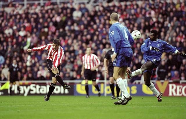 Kevin Phillips scores his first against Chelsea.