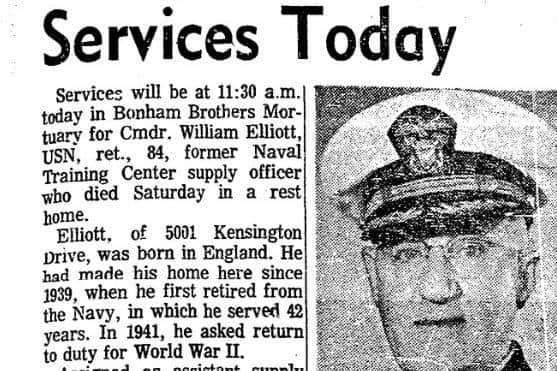 An obituary to William Elliott who died in 1968 at the age of 84.