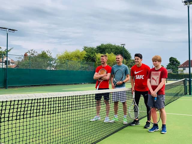 Luke O'Nien with members from Boldon Lawn Tennis Club.