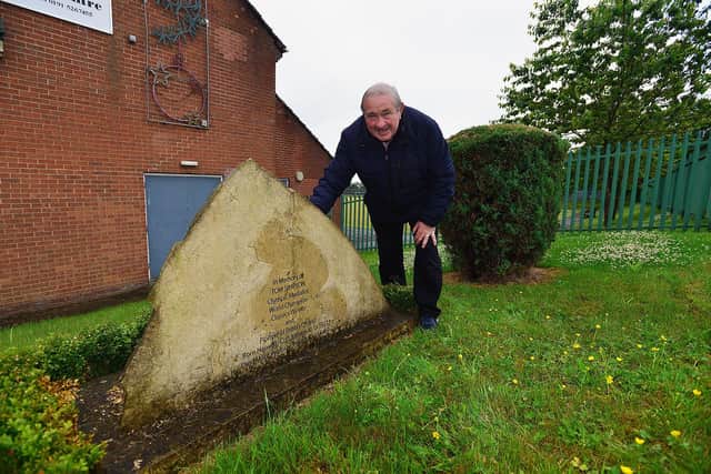 Alan Liversidge at the Tommy Simpson memorial stone in Haswell. Picture by FRANK REID