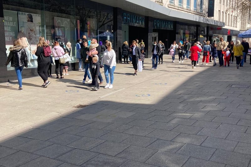 Shoppers in Commercial Road, Portsmouth, on April 17. Picture by Steve Deeks. 
