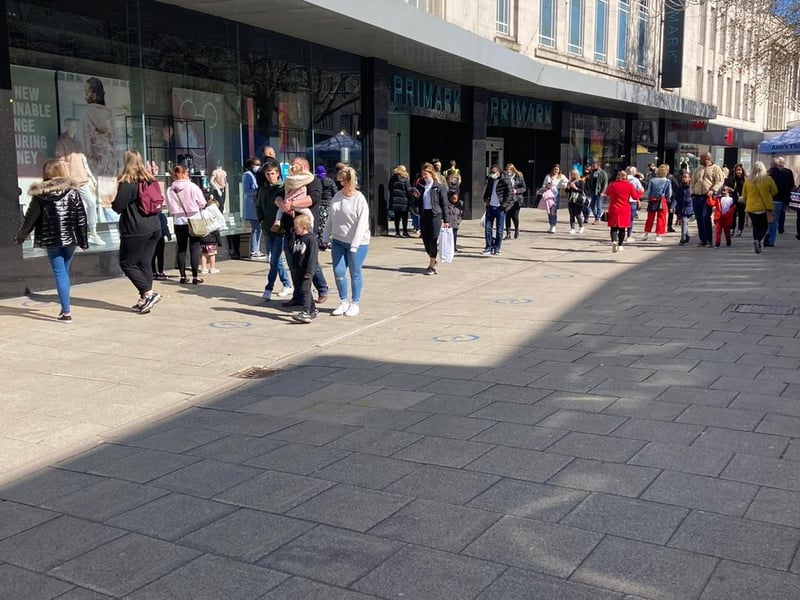 Shoppers in Commercial Road, Portsmouth, on April 17. Picture by Steve Deeks.