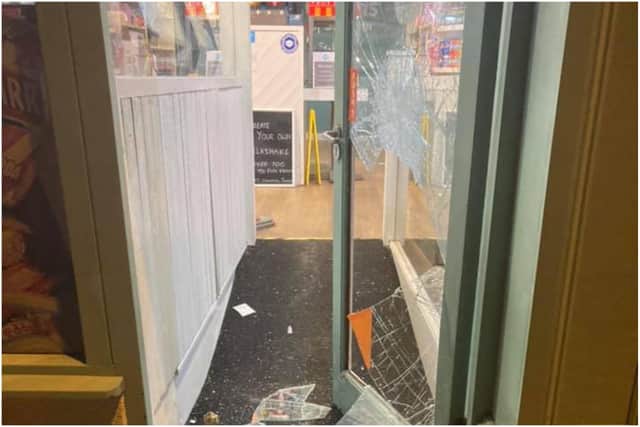 The front door was smashed in during the incident.